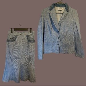 Ghita Sportswear Pinstripe Denim Jacker & Skirt Set Size Medium